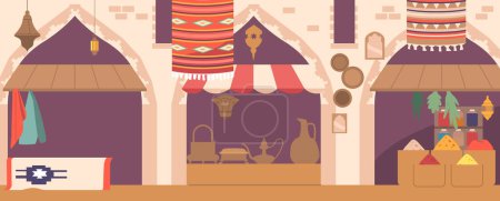 Illustration for East Market, A Bustling Urban Scene With Diverse Storefronts, Colorful Street Vendors, And A Vibrant Atmosphere, Capturing The Essence Of A Dynamic City Commerce And Culture. Vector Illustration - Royalty Free Image