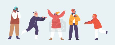Illustration for Children Characters Gleefully Devour Snowflakes, Their Laughter Echoing In The Crisp Winter Air As They Savor The Fleeting Magic Of Frozen Delight. Cartoon People Vector Illustration - Royalty Free Image