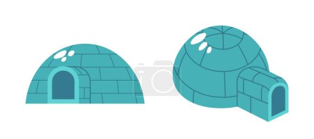 Téléchargez les illustrations : Igloo, maison de neige inuite traditionnelle, est un abri en forme de dôme fait de blocs de neige compacts. Sa conception ingénieuse assure chaleur et protection dans des environnements arctiques glacés. Illustration vectorielle de bande dessinée - en licence libre de droit