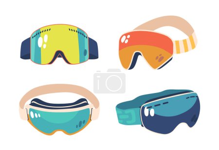 Illustration for Snow Goggles Are Essential Winter Gear. They Shield Eyes From Blinding Snow And Harmful Uv Rays, Ensuring Clear Vision And Protection During Snowy Adventures On The Slopes. Cartoon Vector Illustration - Royalty Free Image