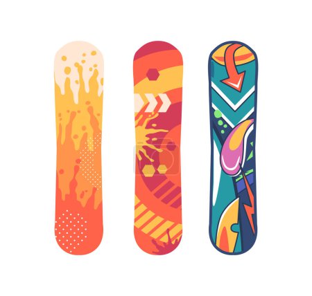 Illustration for Snowboards, Sleek, Flat Boards Designed For Gliding On Snow. Vital Tools For Thrilling Winter Sports, Allowing Riders To Carve And Ride Down Snowy Slopes With Style. Cartoon Vector Illustration - Royalty Free Image