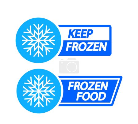 Illustration for Frozen Product Label Collection Featuring Keep Frozen Badges For Packages, Captivating Logo, Enchanting Snowflake-themed Stickers And Tags for Refrigerator And Freezer Storage. Vector Illustration - Royalty Free Image