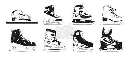 Illustration for Set Monochrome Ice Skates for Figure Skating, Hockey, Short Track and Winter Fun, Promise Grace On Frozen Rinks and Lakes. Isolated Equipment with Precision Blades And Snug Fit. Vector Illustration - Royalty Free Image