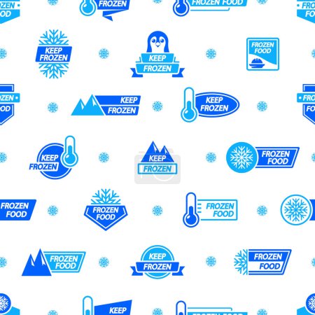 Illustration for Seamless Pattern with Frozen Product Labels, Featuring Keep Frozen Badges Adorned With Snowflakes, Rocks, And Thermometers. Tile Background Designed For Refrigerator. Vector Illustration, Tile - Royalty Free Image