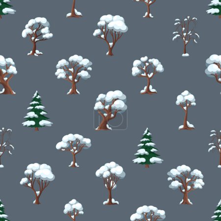 Illustration for Seamless Winter Wonderland, Snowy Trees Pattern. Delicate Snow-covered Trees Create Serene, Snowy Landscape, Perfect For Holiday-themed Designs, Cozy Wallpaper And Textile. Cartoon Vector Illustration - Royalty Free Image