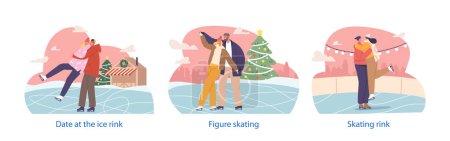 Ilustración de Elementos aislados con parejas girando en tándem en el brillante hielo, abrazar la magia del invierno, creando una dichosa sinfonía en la encantadora pista de hielo. Dibujos animados Gente Vector Ilustración - Imagen libre de derechos
