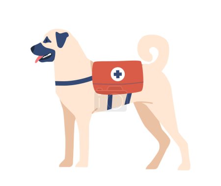 Illustration for Avalanche Rescue Dog with First Aid Kit Bag. Heroic Canine Trained To Sniff Out And Rescue Avalanche Victims. Four-legged Lifesaver Ensuring Swift And Efficient Help. Cartoon Vector Illustration - Royalty Free Image