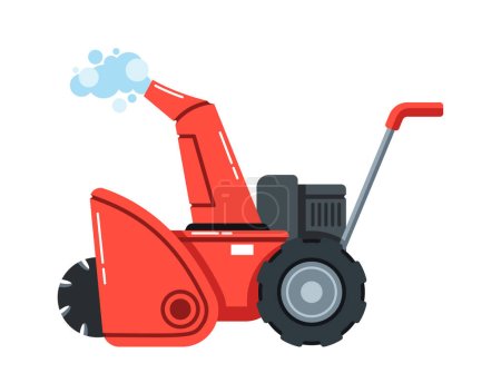 Illustration for Snowplow Machine Is A Robust Vehicle Equipped With A Large Blade Or Plow At Its Front, Used To Clear Snow And Ice From Roads, Ensuring Safe And Passable Winter Travel. Cartoon Vector Illustration - Royalty Free Image