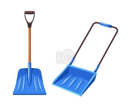 Illustration for Snowplow Shovels, Robust, Efficient Tools For Clearing Snow And Ice. Designed For Heavy-duty Tasks, These Shovels Are Essential For Winter Weather Warriors. Cartoon Vector Illustration - Royalty Free Image