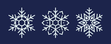 Ilustración de Copos de nieve geométricos. Cristales de hielo intrincados con patrones simétricos. Cada escamas forma formas únicas debido a las estructuras cristalinas que las hacen maravillas naturales del arte y la ciencia. Ilustración vectorial - Imagen libre de derechos