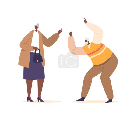 Illustration for Senior Male and Female Characters Pointing or Indicating Gestures, Their Experienced Fingers Serving As Guides, Offering Insights and Valuable Advice. Cartoon People Vector Illustration - Royalty Free Image
