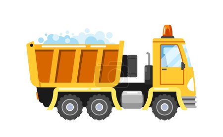 Illustration for Truck Loaded with Snow. Heavy Snowplow Transport Essential For Battling Winter Fury. These Robust Vehicle Clear Roads Ensuring Safe Passage Through Snow-covered Landscapes. Cartoon Vector Illustration - Royalty Free Image