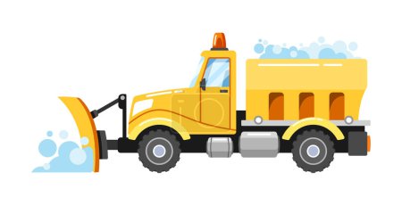 Illustration for Snow Grader, Heavy-duty Machine Equipped With A Large Blade Used To Clear Snow-covered Roads, Ensuring Safe And Accessible Transportation During Winter Weather Conditions. Cartoon Vector Illustration - Royalty Free Image