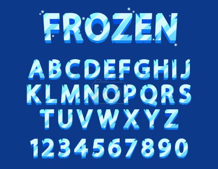 Illustration for Frozen Ice Crystal Font, Typeface, Type Alphabet. Cartoon Abc Letters, Blue Uppercase Characters And Digits Set. Winter English Or Latin Symbols, Isolated Typeset Design Elements. Vector Illustration - Royalty Free Image