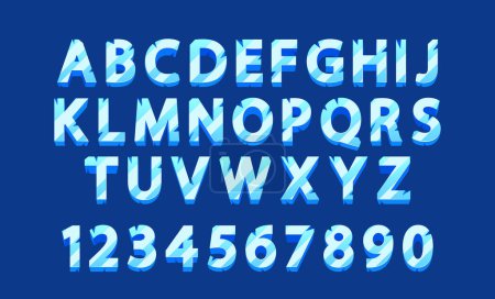 Illustration for Cartoon Blue Ice Crystal Font Type, Uppercase Alphabet And Digit Signs. Abc Letters, Winter Frozen Letters, English Or Latin Symbols, Isolated Typeset, 2d Design Elements Set. Vector Illustration - Royalty Free Image