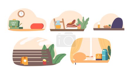 Illustration for Set Healthy Foods Provide Nourishment With Nutrients Like Fruits, Vegetables, Whole Grains, And Lean Proteins. Unhealthy Foods, Such As Processed Snacks And Sugary Drinks. Cartoon Vector Illustration - Royalty Free Image