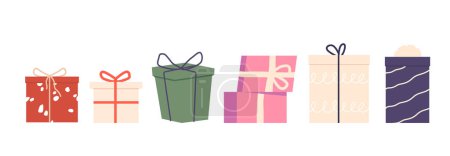 Illustration for Gift Boxes In Various Sizes, Colors And Designs Concealing Surprises Within. They Symbolize Celebration, Adding Excitement To Special Occasions With Their Hidden Treasures. Cartoon Vector Illustration - Royalty Free Image