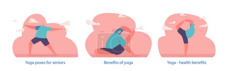 Illustration for Isolated Vector Elements with Elderly Man Character Gracefully Practices Yoga, Embodying Strength And Serenity. His Weathered Body Moves With Wisdom, Finding Balance Between Age And Flexibility - Royalty Free Image