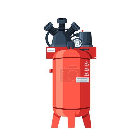 Illustration for Air Compressor, Mechanical Device That Pressurize Air To Power Various Tools And Equipment, Work By Converting Electrical Or Fuel Energy Into Compressed Air For Industrial And Domestic Applications - Royalty Free Image