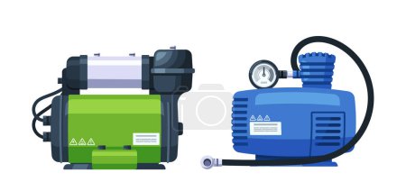 Illustration for Air Compressors, Mechanical Devices That Increase Air Pressure, Converting Power Into Potential Energy Stored In Compressed Air. Commonly Used In Various Industries For Pneumatic Tools And Equipment - Royalty Free Image