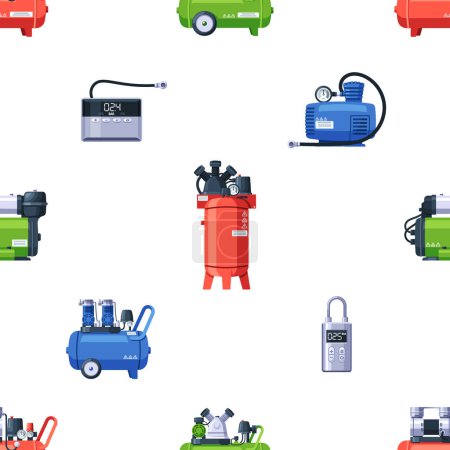 Illustration for Seamless Pattern Featuring Intricately Designed Air Compressors, Arranged In A Symmetrical And Appealing Manner, Creating A Dynamic And Industrial-themed Visual Motif For Background or Wallpaper - Royalty Free Image