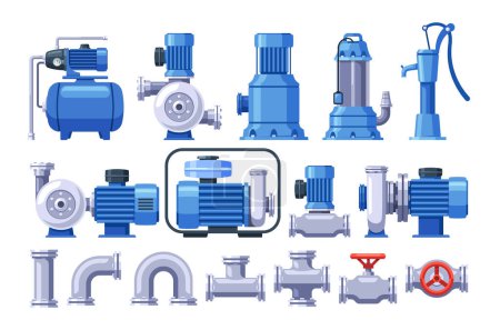 Illustration for Water Supply System Consists Of Pipes, Pumps, And Valves That Transport Water From Its Source To Homes, Ensuring Access To Clean And Safe Water For Various Purposes. Cartoon Vector Illustration - Royalty Free Image