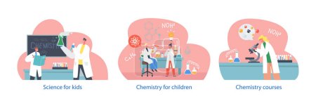 Illustration for Isolated Vector Elements with Children in Safety Goggles, Engage In Captivating Chemistry Experiments, Mixing Liquids And Observing Colorful Reactions, Fostering Curiosity And Scientific Exploration - Royalty Free Image