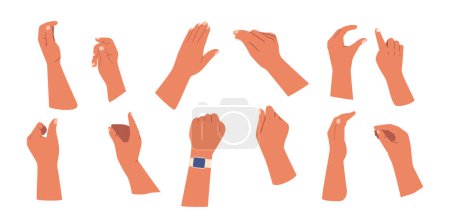 Ilustración de Conjunto de gestos de mano. La comunicación no verbal, usada para transmitir mensajes, expresar emociones o enfatizar palabras habladas, varía en significado a través de diferentes culturas y contextos. Ilustración de vectores de dibujos animados - Imagen libre de derechos
