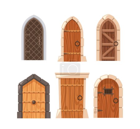 Illustration for Medieval Doors, Weathered And Imposing, Stand As Silent Guardians With Intricate Ironwork And Heavy Wood. Each Door Tells A Tale Of History, Secrets, And Craftsmanship Through Its Ancient Design - Royalty Free Image