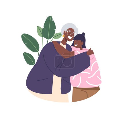Illustration for Woman Envelops Her Mother With Warmth, Expressing Love And Gratitude. Their Connection Transcends Words, Embodying Timeless Bond Of Cherished Relationship. Character Cartoon People Vector Illustration - Royalty Free Image