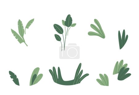 Illustration for Lush Green Foliage Elements Create A Vibrant Tapestry Of Nature, With Leaves And Vines Intertwining To Form A Lively And Refreshing Scene Of Botanical Beauty And Serenity. Cartoon Vector Illustration - Royalty Free Image