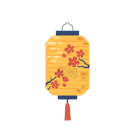 Ilustración de Linterna asiática hecha de papel de arroz coloreado, suspendida por un marco de alambre fino. Iluminado desde dentro, proyectando un brillo cálido y encantador, simbolizando celebraciones culturales y tranquilidad. Ilustración vectorial - Imagen libre de derechos