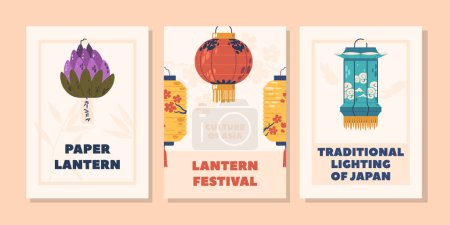 Illustration for Banners for Traditional Asian Festival Events, Adorned With Colorful Paper Lanterns Sway Gracefully, Enchanting Glow. Harmonious Fusion Of Culture, Tradition And Festivity. Cartoon Vector Illustration - Royalty Free Image