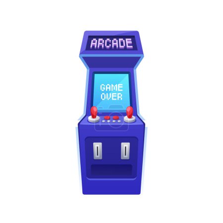 Ilustración de Máquina de juego de arcade retro con título de juego sobre, dispositivo nostálgico que resucitan los videojuegos clásicos, ofreciendo un viaje por el carril de la memoria con títulos vintage y gráficos pixelados icónicos, Vector - Imagen libre de derechos