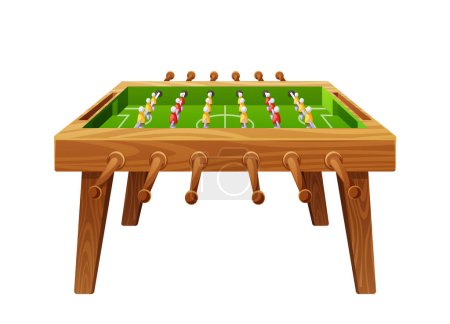 El futbolín, o futbolín, es un juego de mesa de ritmo rápido donde los jugadores controlan a los jugadores de fútbol en miniatura conectados a las barras, con el objetivo de marcar metas mediante la manipulación de la pelota. Ilustración de vectores de dibujos animados