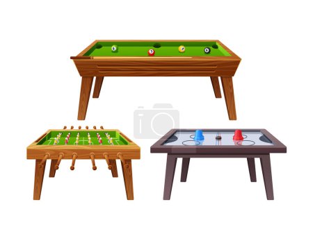 Illustration for Table Games, Soccer Involves Flicking Miniature Footballs, Hockey Uses A Puck And Requires Skillful Stick Handling, While Billiards Demands Precision In Striking Balls With A Cue On Felt-covered Table - Royalty Free Image