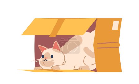 Ilustración de Escena encantadora de un gato curioso en una caja cómoda, encanto lúdico radiante. Whiskers espiando, ojos relucientes, capturando la esencia de la curiosidad felina y la comodidad. Ilustración de vectores de dibujos animados - Imagen libre de derechos