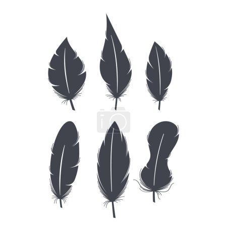 Téléchargez les illustrations : Silhouettes élégantes en plume noire. Formes gracieuses et complexes capturant la beauté des plumes. Parfait pour les designs artistiques, ajoutant une touche de raffinement et d'allure inspirée de la nature. Illustration vectorielle - en licence libre de droit