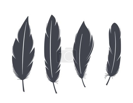 Illustration for Black Feather Silhouettes. Elegant And Mysterious, These Intricate Outlines Capture The Delicate Beauty Of Feathers. Perfect For Artistic Designs, Decor, Or Nature-themed Projects. Vector Illustration - Royalty Free Image