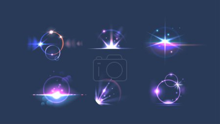 Illustration for Set of Light Effects. Versatile Vector Collection Of Radiant Visuals, Enhancing Designs With Dynamic Glows, Highlights, And Reflections. Ideal For Elevating Digital Art And Graphic Projects - Royalty Free Image