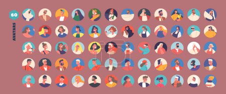 Ilustración de Diversas personas Avatar Set. Colección de Adultos, Maduros, Adolescentes y Niños. Personas de diferentes edades, etnias y estilos, adecuados para aplicaciones y plataformas. Ilustración de vectores de dibujos animados - Imagen libre de derechos