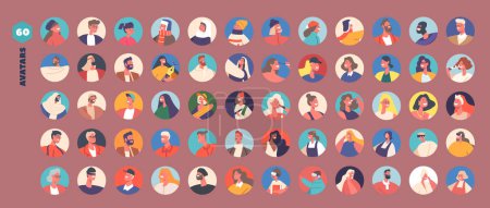 Illustration for Diverse People Avatar Set. Collection Of Varied Adult, Mature and Kids. People Of Different Ages, Ethnicities, And Styles, Suitable For Diverse Applications And Platforms. Cartoon Vector Illustration - Royalty Free Image