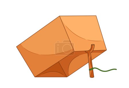 Illustration for Animal Trap Consists Of A Box And Stick Mechanism. The Stick Supports The Box, Creating A Simple Yet Effective Device To Catch And Secure Unsuspecting Animals. Cartoon Vector Illustration - Royalty Free Image