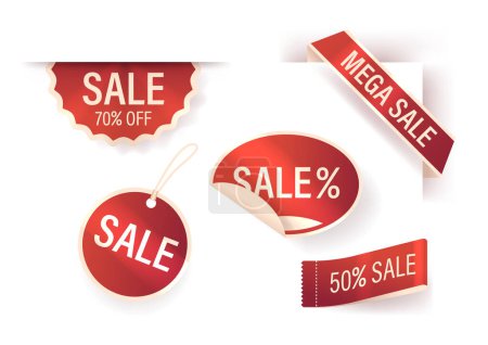 Illustration for Vibrant Red Sale Labels Feature Bold Colors, Eye-catching Typography, And Irresistible Discounts. Instantly Grabbing Attention, Create A Sense Of Urgency, Enticing Shoppers With Unbeatable Deals - Royalty Free Image