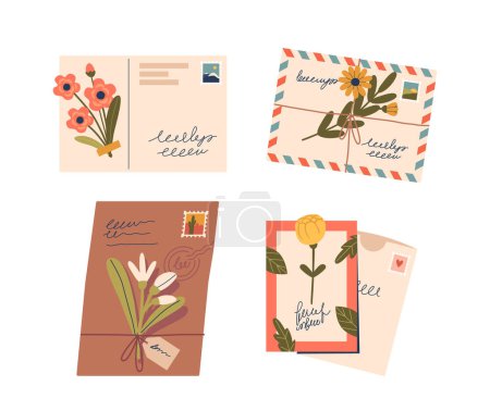 Illustration for Graceful Envelopes Adorned With Intricate, Delicate Flowers, Correspondence with Touch Of Elegance That Whispers Sophistication And Captivates Recipients Before Unveiling Heartfelt Message, Vector - Royalty Free Image