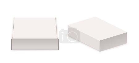 Ilustración de Cerrar Mockup caja de cartón blanco para la marca de productos, exuda simplicidad y versatilidad, su diseño minimalista asegura centrarse en el artículo adjunto. Realista 3d vector embalaje Mock Up para las presentaciones - Imagen libre de derechos
