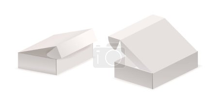 Ilustración de Mockup de caja de cartón blanco, minimalista y versátil, perfecto para mostrar diseños de empaquetado de productos con una estética limpia y profesional. Paquete Vista frontal y trasera del ángulo, realista 3d Vector Mock Up - Imagen libre de derechos