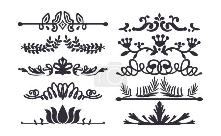 Illustration for Decorative Black Vector Design Elements Set. Ornate Borders Or Dividers Add Visual Appeal, Define Sections, And Elevate Overall Presentation, Creating A Harmonious And Captivating Visual Experience - Royalty Free Image