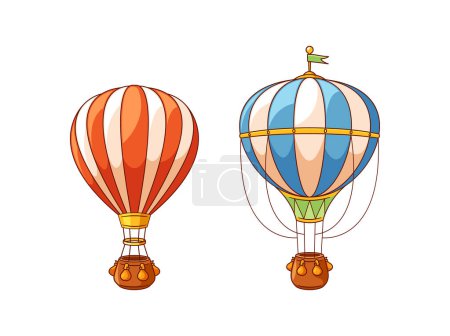 Illustration for Hot Air Balloons Cartoon Vector Illustration. Aerostats That Ascend When Heated Air Inside The Envelope Becomes Lighter Than The Surrounding Atmosphere., Offer Scenic Views During Leisurely Flights - Royalty Free Image