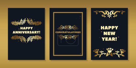 Illustration for Vector Banners, Elegant Greeting Cards Adorned With Opulent Gold Decorative Elements, Exuding Sophistication And Charm, Reflects Touch Of Luxury, Perfect For Conveying Heartfelt Sentiments With Style - Royalty Free Image